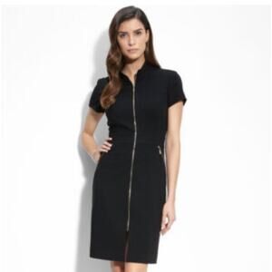 St. John Collection Zip Front Marocain‎ Crepe Dress Black Size 4 MSRP $1,295
